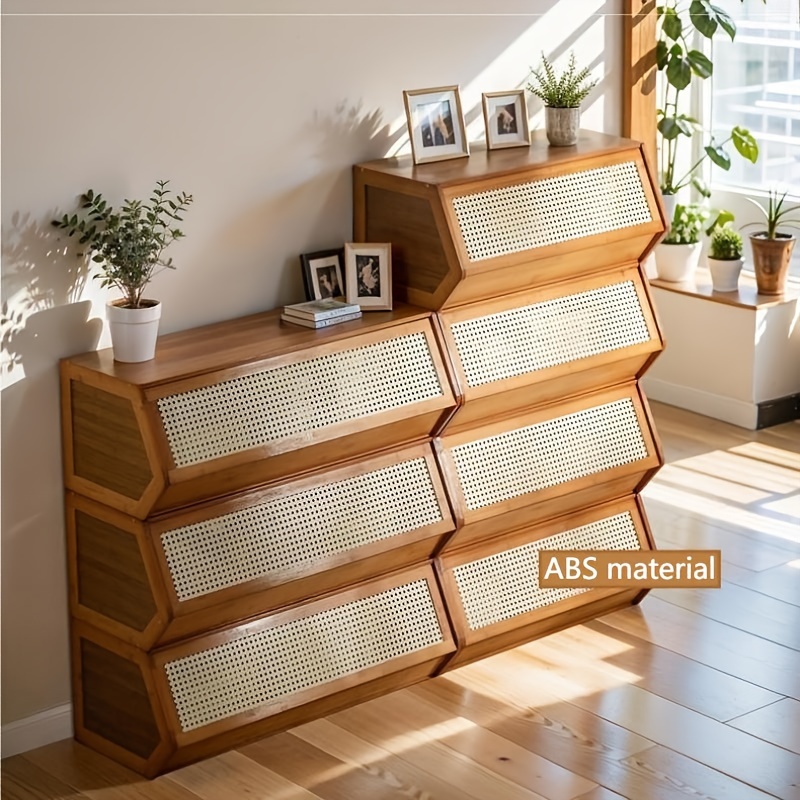 stackable storage cabinet freestanding box with plastic rattan door storage bin suitable for living room kitchen bedroom and study garden houses 1