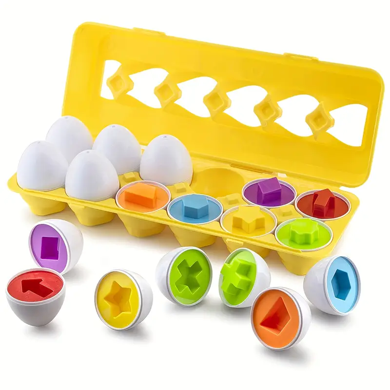 12pcs colorful matching puzzle educational toy for fine motor skills shape recognition plastic geometric eggs with base for preschool boys girls egg toy details 7