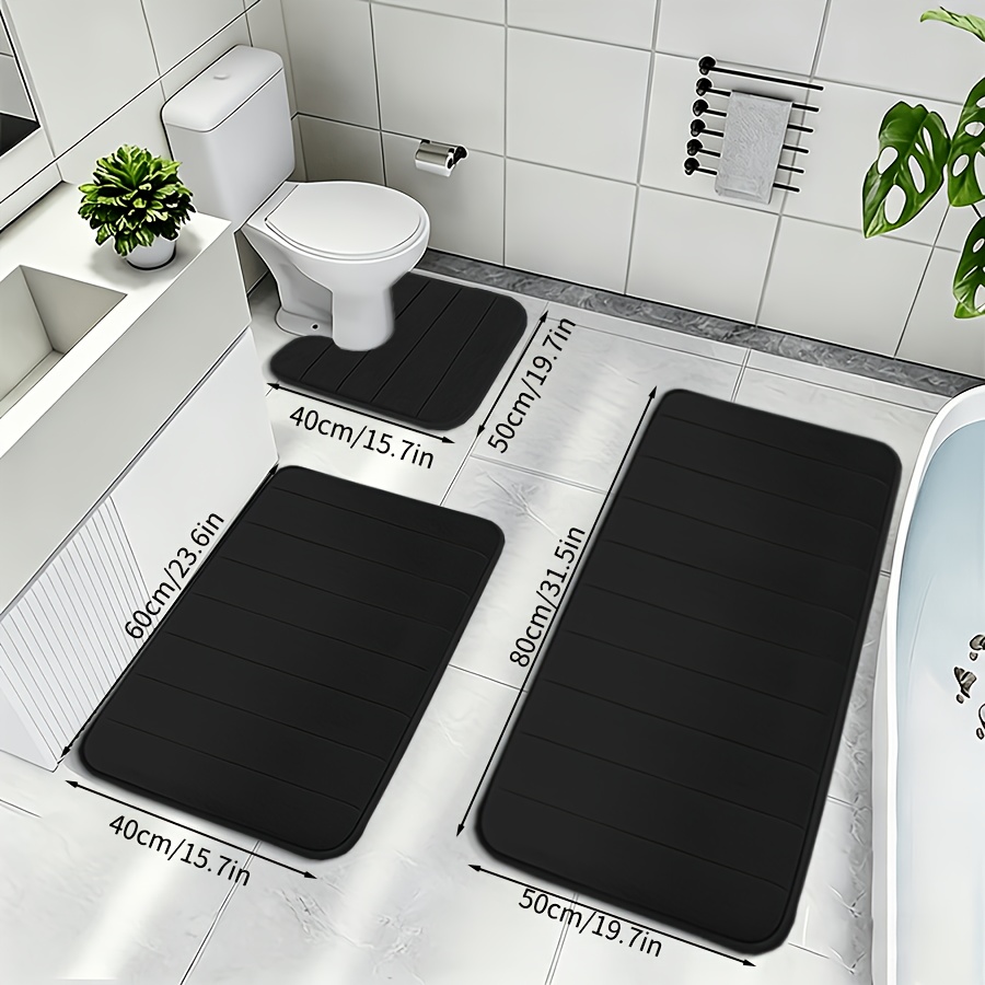 TEMU 3pcs Foam Flannel Striped Memory Foam Bathroom Mat, Quick-absorbing Washable Bath Mat, Thickened Bath Mat, Machine Washable Rug, Soft And
