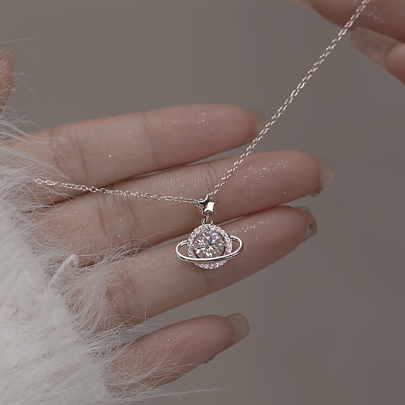 TEMU Elegant And Luxurious Planet Necklace For Women, Featuring A Zirconia Pendant, Perfect For Daily Wear And Stylish Unique Jewelry, An Exquisite Gift For Valentine's Day