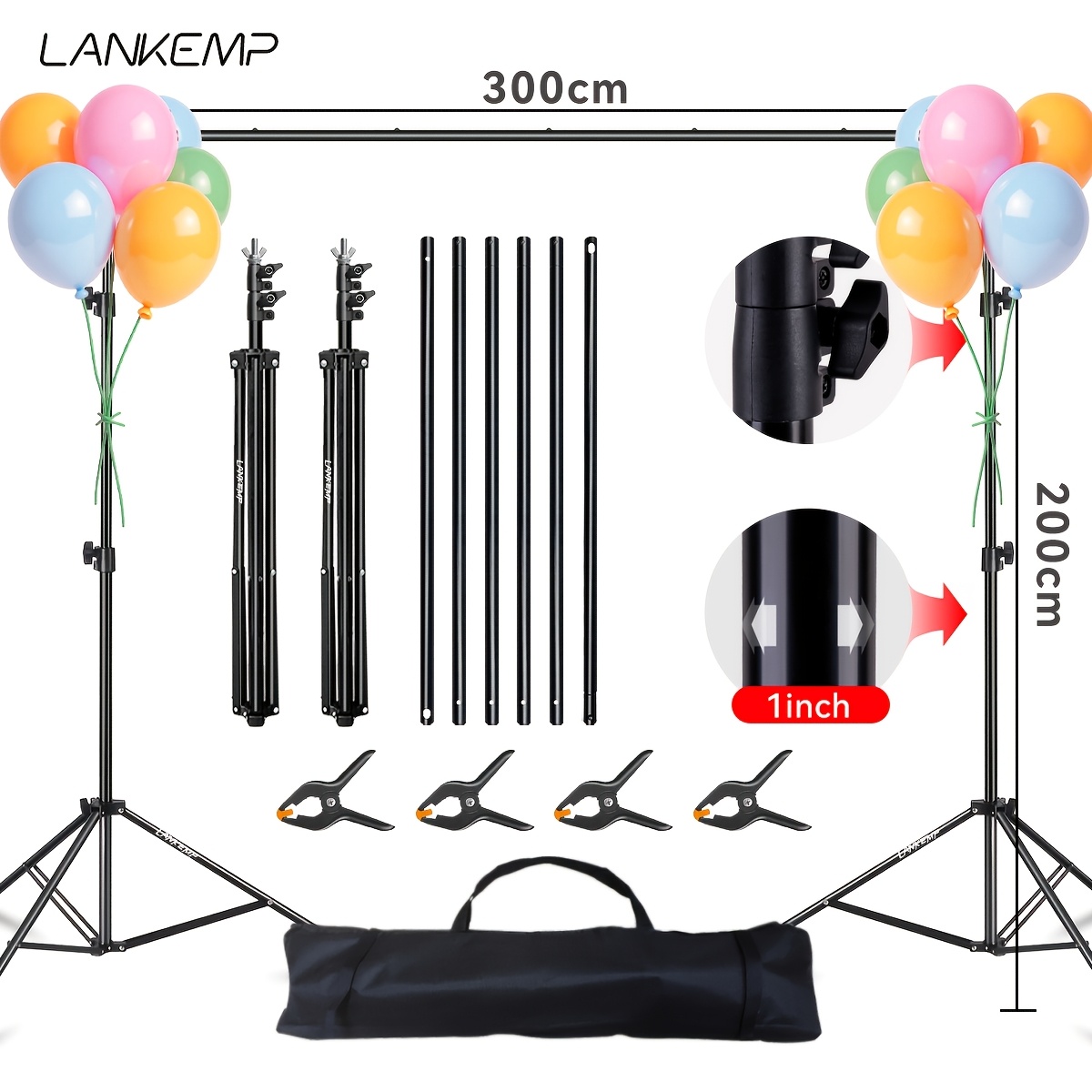 E-shop Hochwertiger Hintergrundständer, 300x200 cm, verstellbare Größe, aus Metall. Geeignet für Fotografie-Beleuchtungsaufnahmen sowie Dekoration für