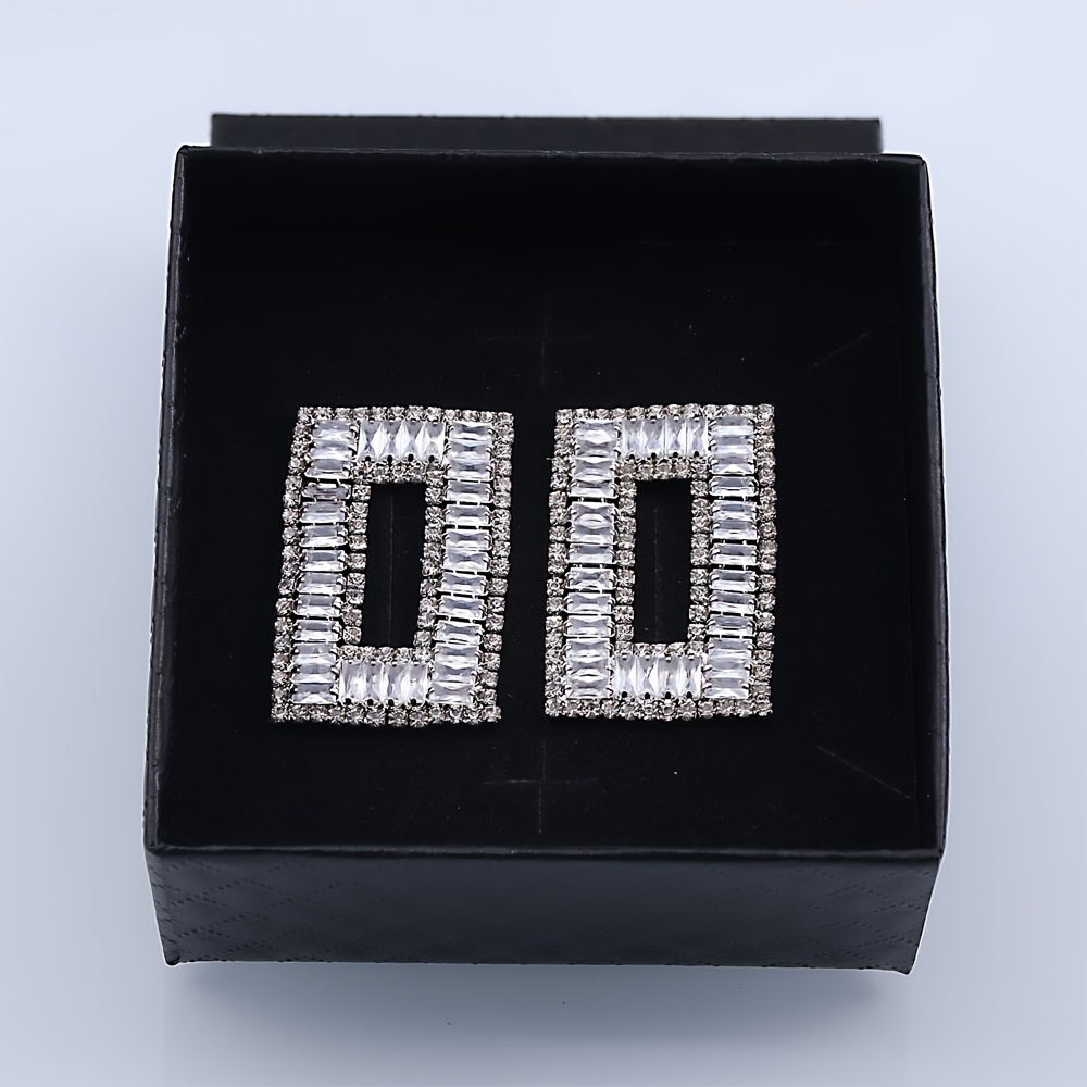 Luxurious Geometric Rectangular 3A Zirconia Rhinestone Earrings, Gift Box