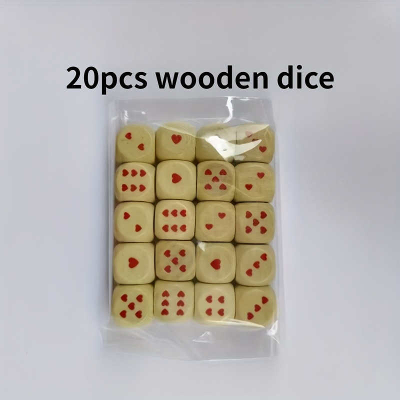 E-shop 10 Stück/20 Stück Holz-Liebesmuster D6 Würfel - Sechseckige Form für Aktionsspiele, geeignet für Valentinstag, Hochzeit, Hochzeitsfeier,