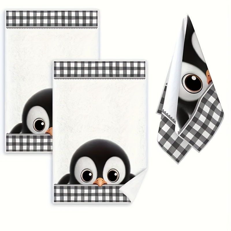 Image of 2 Kitchen Dish Towels Featuring Cartoon Penguins, Soft And Absorbent, Perfect For Cleaning, Suitable For Kitchen, Bathroom, And Cottage Decor, Ideal As A Housewarming Gift