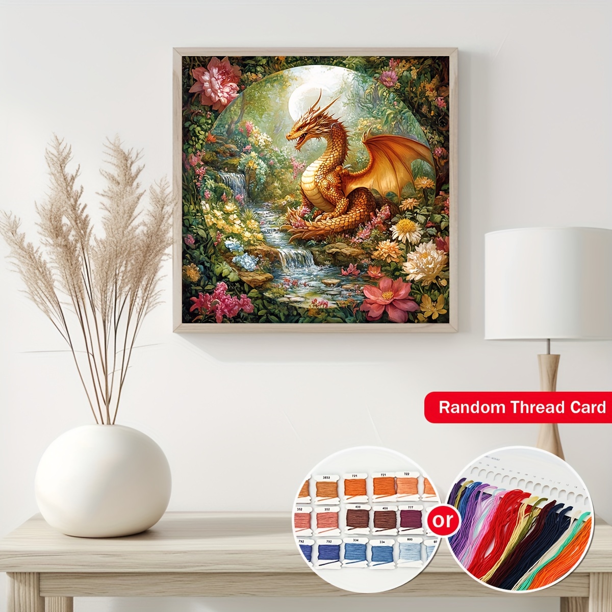 

Diy Dragon Stitch Kit 40x40cm, Embroidery Material Fabric, Craft Set For Home Decor, Dragon Printed Pattern With , Needlework Art For Living Room, Bedroom, (1 Set)