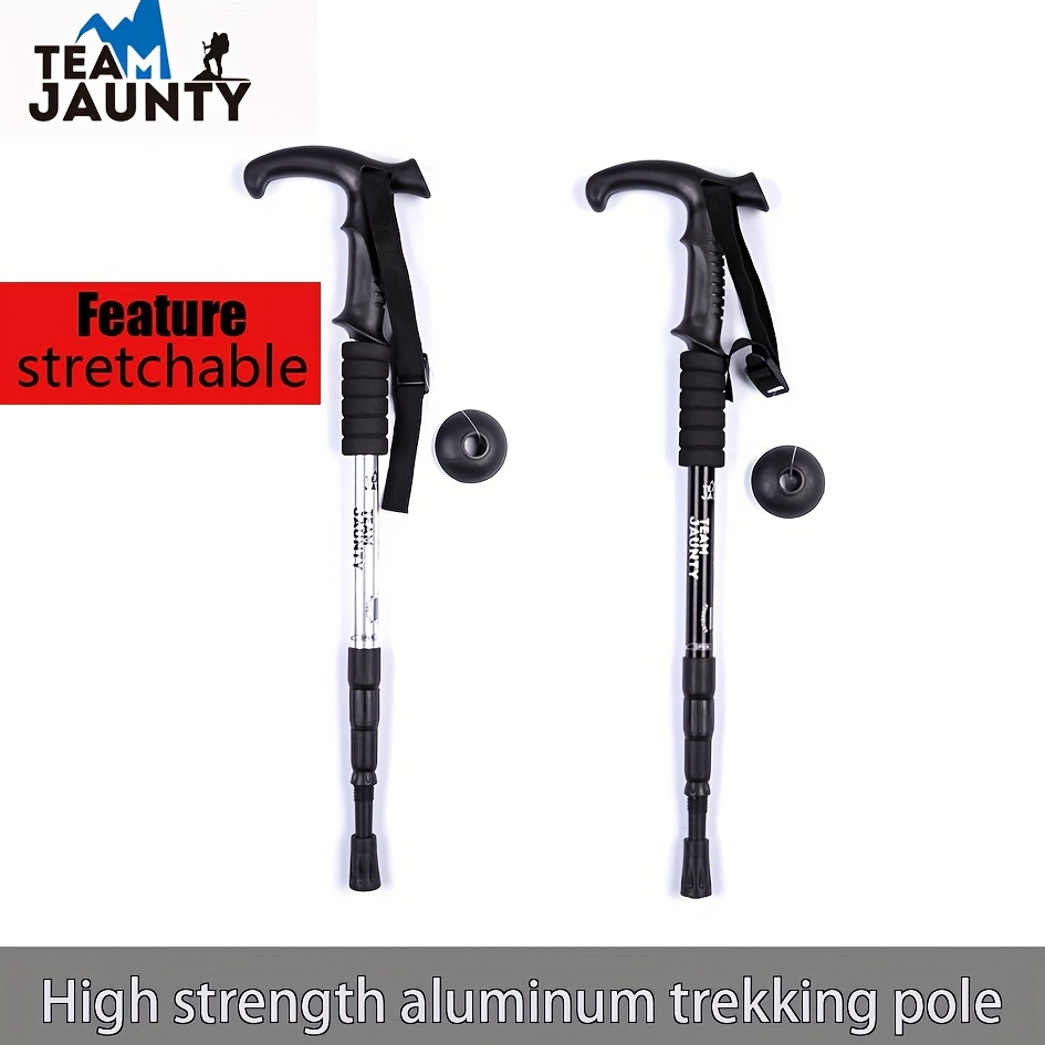 

1pc High Strength Aluminum Alloy Retractable Trekking Pole With Curved Handle