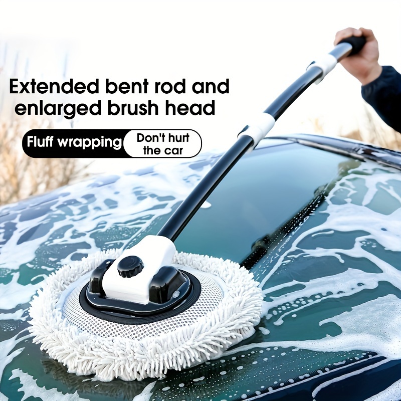 

1pc Chenille Soft Wool Car Scrub Mop With Extended Bent Rod And Wrapping - Cleaning Tool For Living Room, Outdoor, And