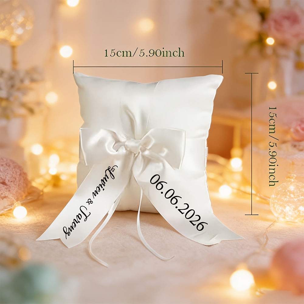TEMU Personalized White Ring Pillow, Custom Name And Date, Wedding Ring Pillow, Used As Ceremony Ring Holder, Gift, Of Gift, Commemorative Gift.