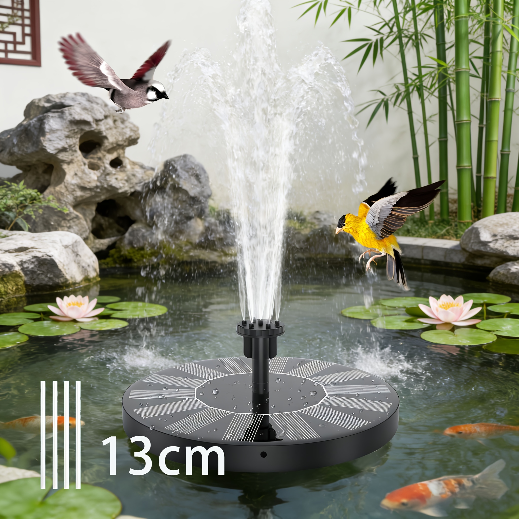 Image of 1.8/2.8w Upgraded Solar Fountain Pump, Water Pump For Bird Bath, 6 Nozzles & 4 Extension Tubes, Ipx8 Floating Fountain For Garden Pond, Pool, Aquarium