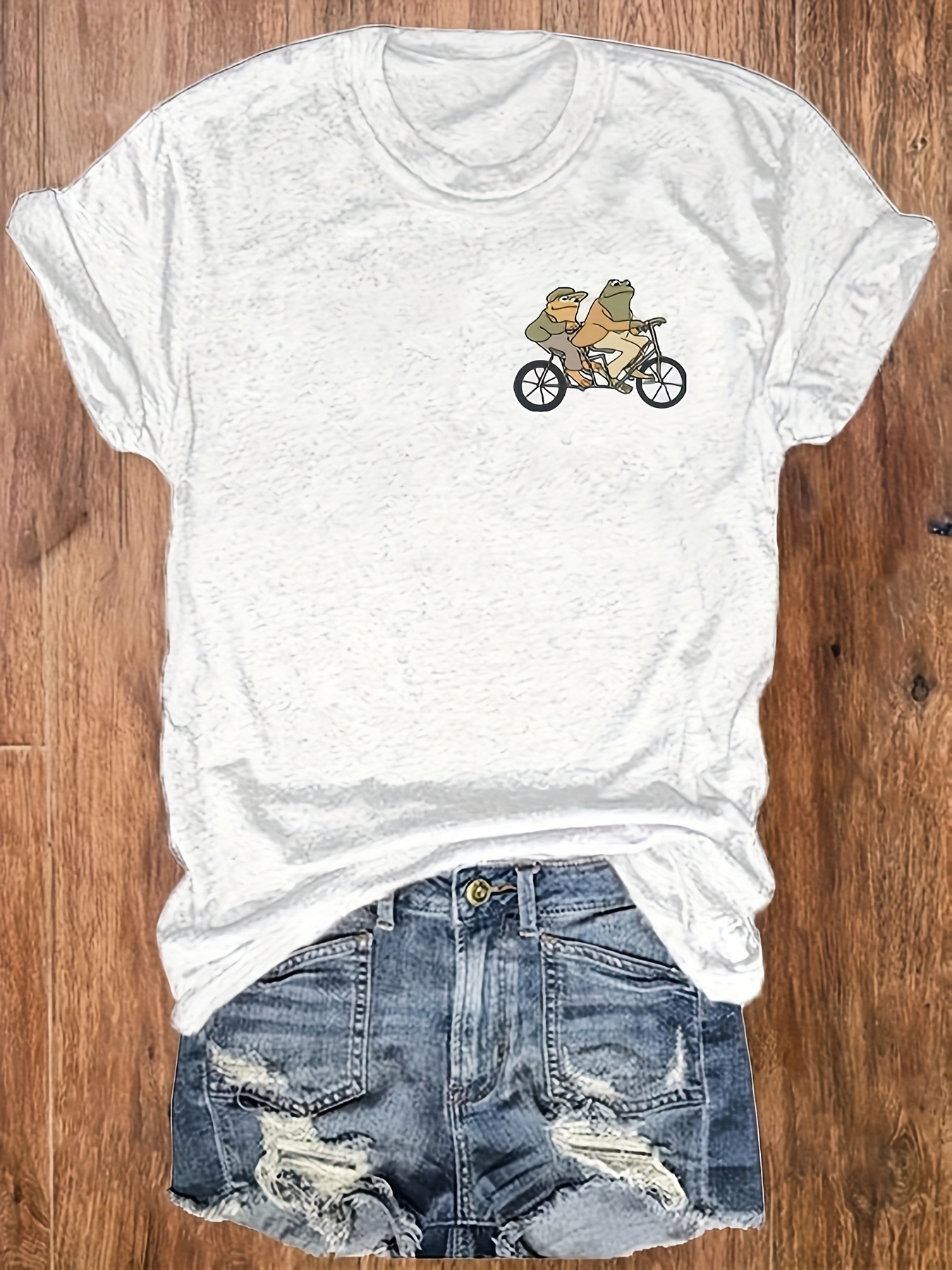   casual print round neck t shirt womens short sleeve vacation top Product details 2