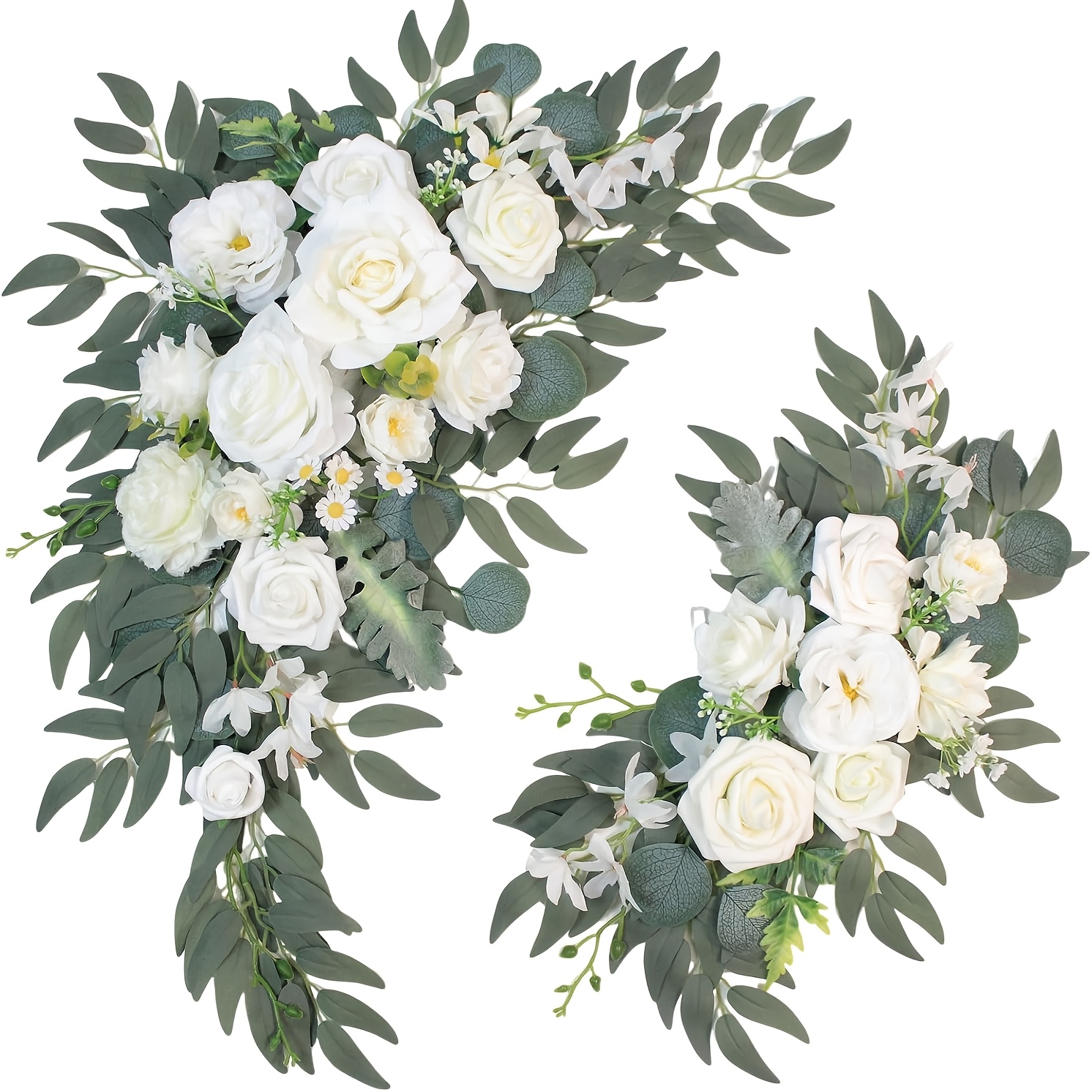 2pcs White Wedding Arch Faux Flowers Set Of 2 Small Greenery Garlands For Wedding Welcome Sign Floral Decoration And Wedding Signs For Ceremony Reception Table Home Decoration