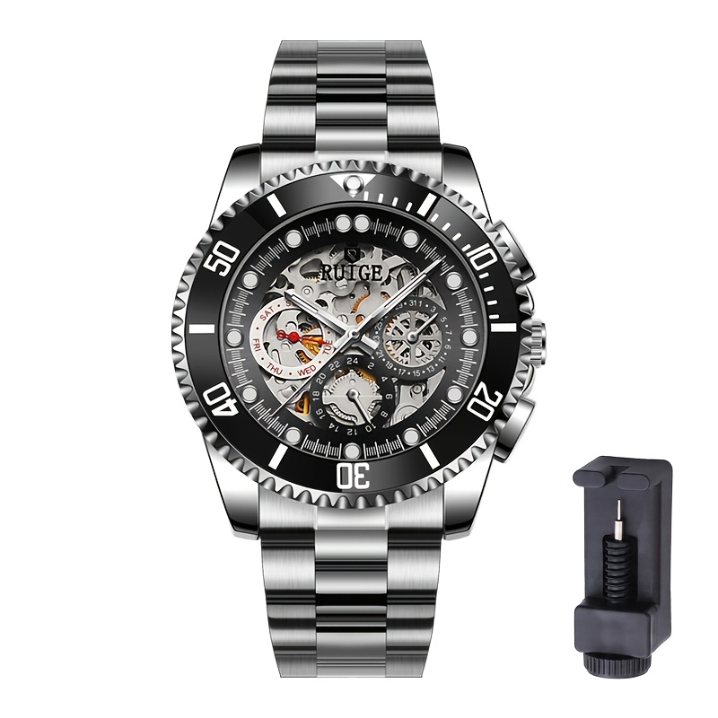 The Ruige Men' Mechanical Watch With Dual-sided Hollow Multifunctional Display Is A Stylish Sports Mechanical Wristwatch.valentine's Day Gift