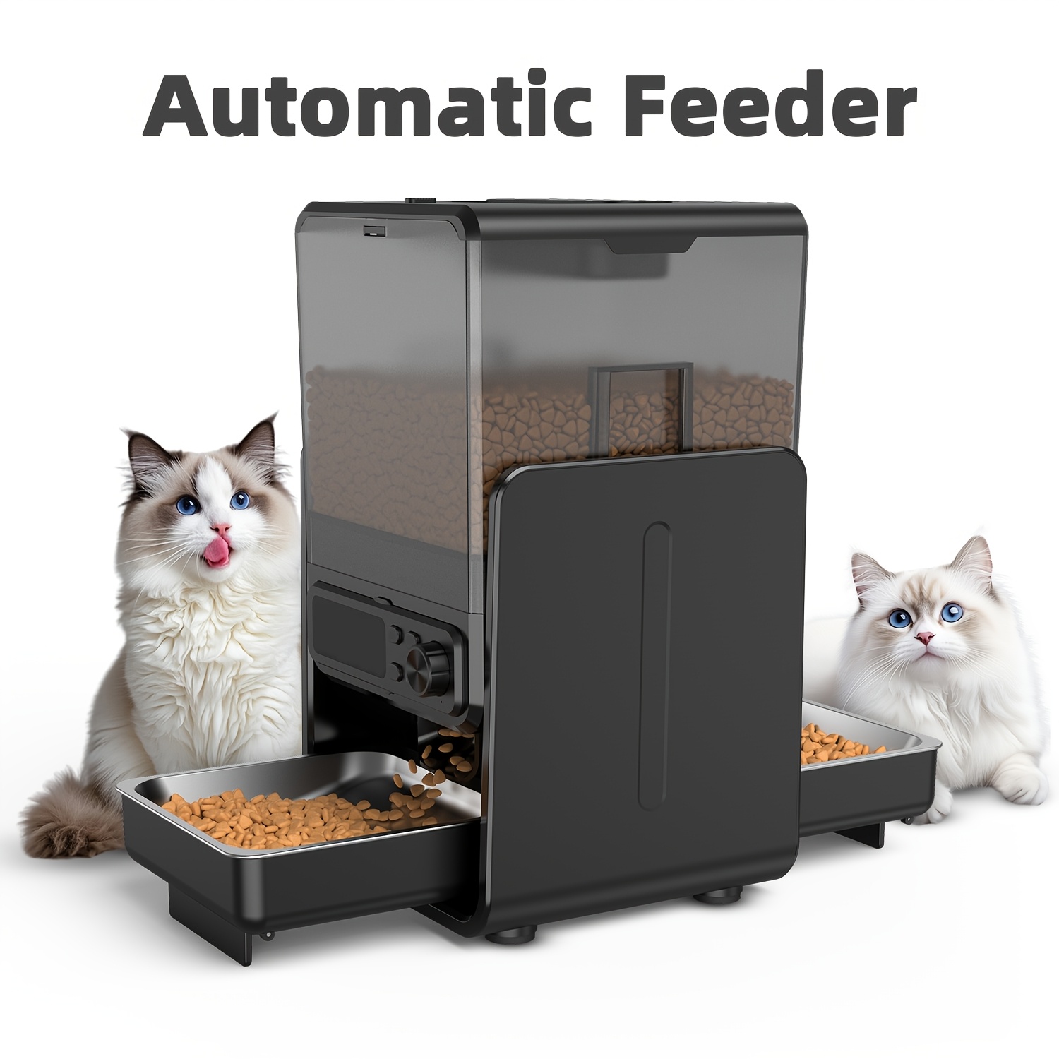 Dual Pet Automatic Food Dispenser Feeder - 5-liter/20-cup Capacity With Adjustable Height, Magnetic Detachable Design, & Suitable For Small Pets, Food Distribution For Use, Fair Portion