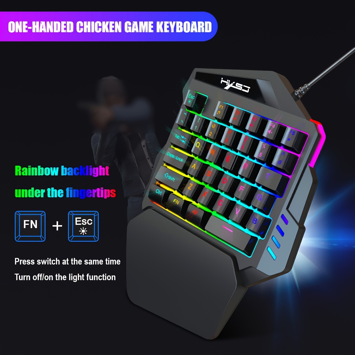 

Hxsj, A Wired Usb Gaming Keyboard With 35 Keys, Dual Color Injection Molded Keycaps, Film, 1 Handed Keyboard, Color Backlight, Left Handed Keyboard Suitable For Gaming And Esports Peripherals