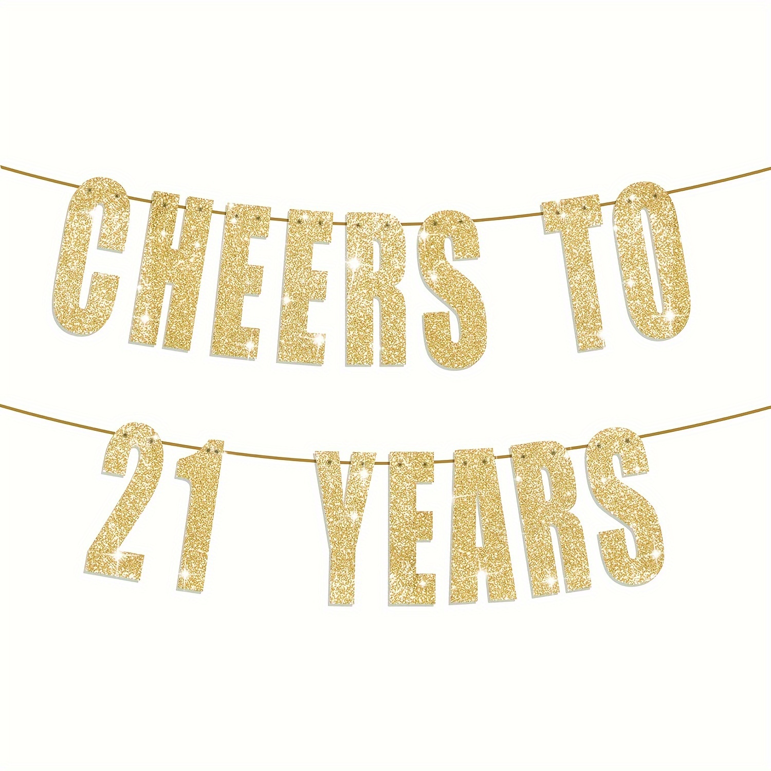 Image of 21st Birthday Decorations - Cheers To 21, Shimmering Golden 21st Birthday Banner, 21st Birthday Theme, 21st Birthday Party Decor
