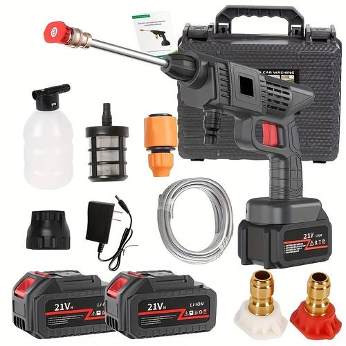 high pressure line cleaning machine rechargeable battery battery powered suitable for cars yards driveways gardens green stainless nozzle portable electric car washing tool