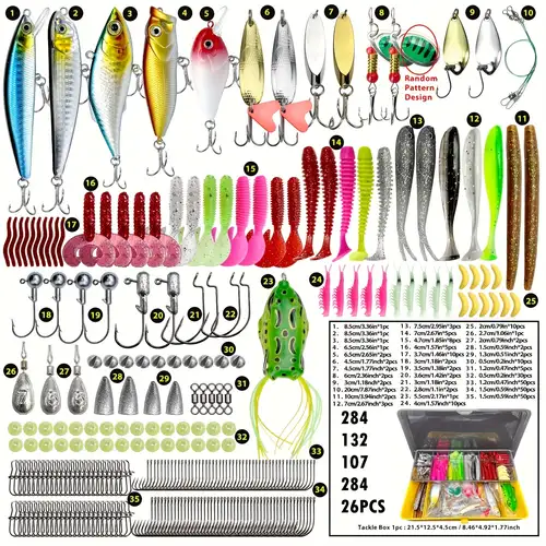 Fishing Lures Kit: Tackle Box With Spoon Lures, Soft Plastic Worms