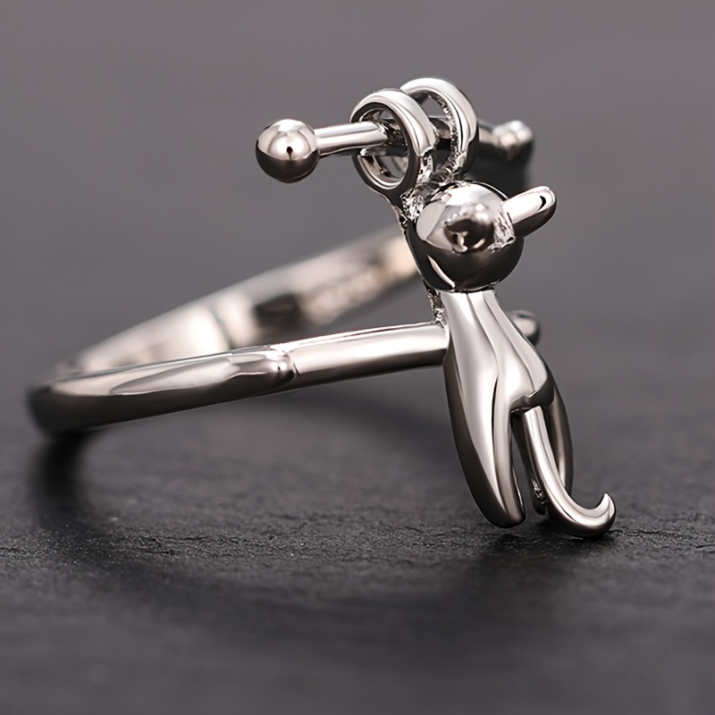 Image of Vintage Branch Open Adjustable Rings Cute Cat Rings For Women Daily Party Holiday Animal Rings Jewelry