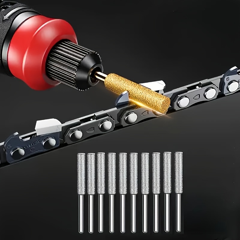 10pcs diamond chain saw sharpener set titanium coated cubic zirconia grinding bits rotary tool edge stone file suitable for chainsaws emerald glass metal wood sharpening uncharged  