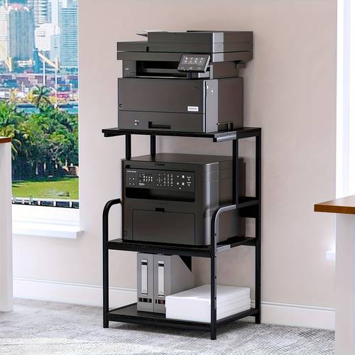 3 tier stainless steel printer stand with storage shelves wheels for home office thermal scanner fax stand industrial style screw fastening floor mount printer stand for desk office organization modern aesthetic durable construction