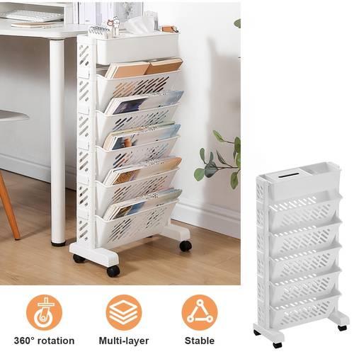 vertical shelf 6 tier file rack multifunctional mobile storage file rack 6 tier mobile storage cubbies organizer with wheels painted end 1pc pp bookshelf portable side desk book cart for home