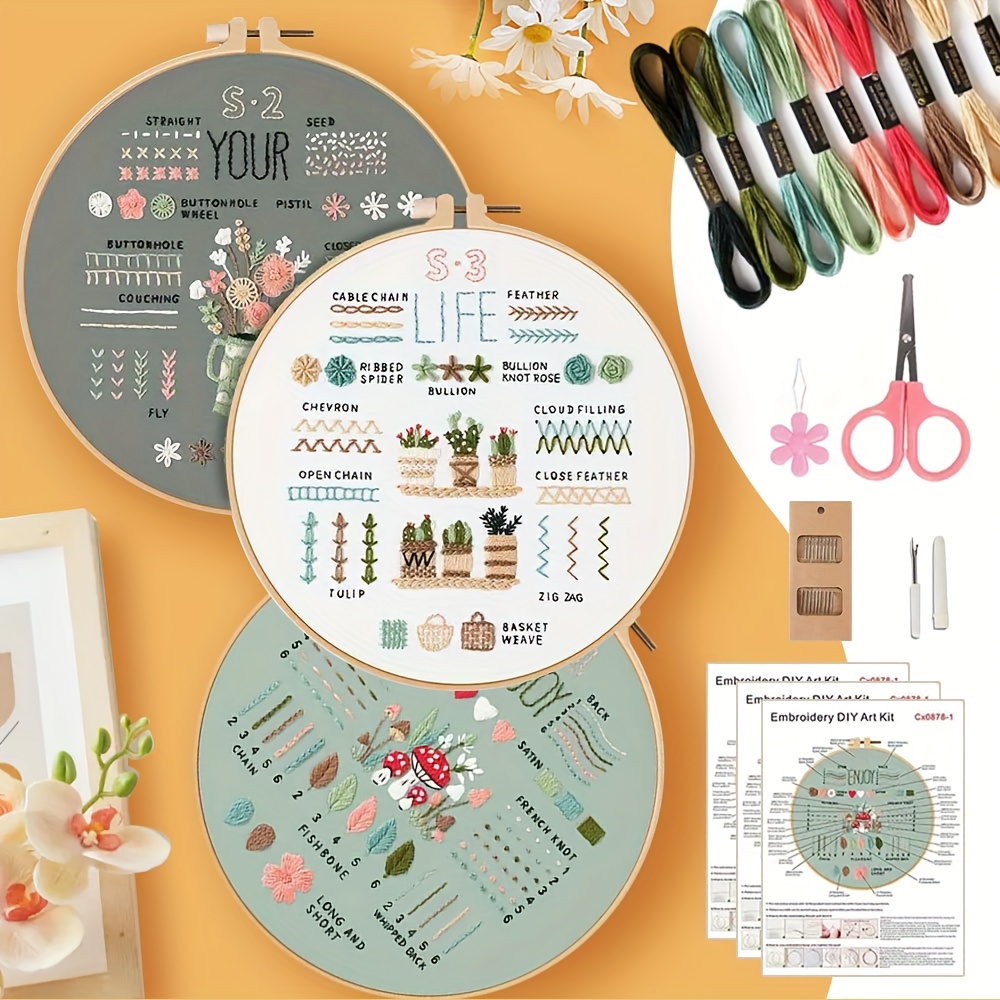 

Embroidery Kit For Adults - 3 , Diy Set , Thread & -