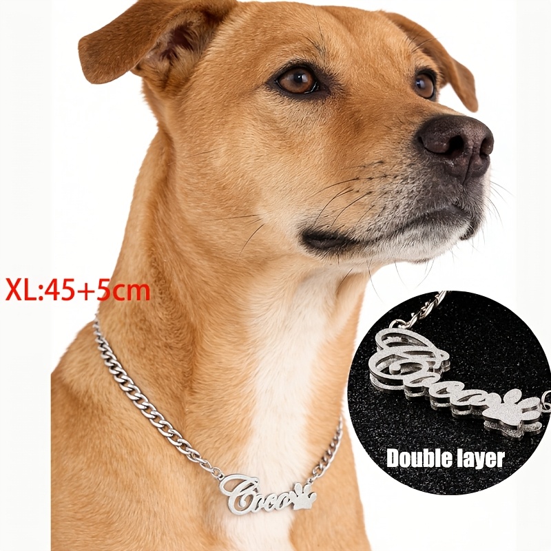 TEMU Custom Name Necklace, Font, Thick Chain, Suitable For Dogs And Cats, Personalized Stainless Steel Pet Tag Pendant Necklace Gift