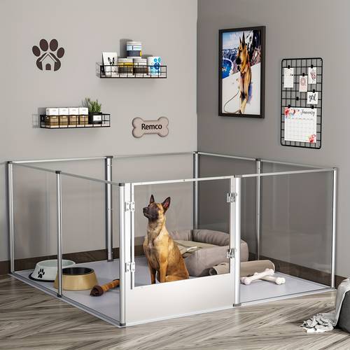 dog clear playpen fence kennel heavy duty acrylic dog playpen fence extra tall indoor pet birthing cage whelping box with waterproof pad for 132x132x80 5 cm