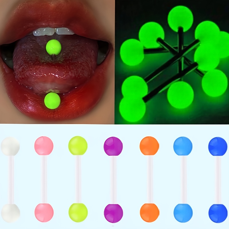 Image of 7pcs Luminous Ball Tongue Stud Set Women Men Body Piercing Jewelry Set, Party Additions