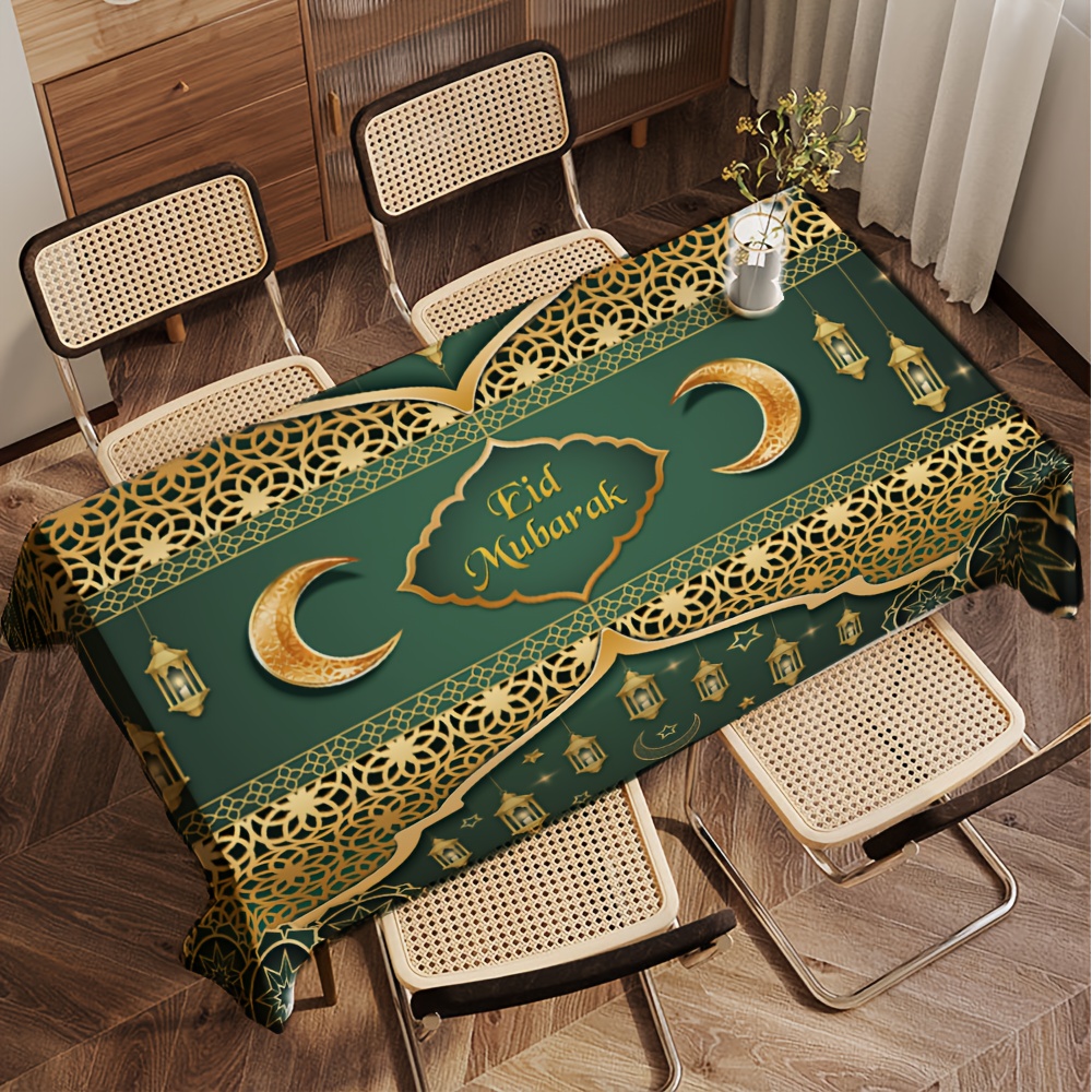 

1pc Nappe Eid , Polyester, Fabriqué à , Housse de Table Rectangulaire, 204 x 153 cm, pour la de l'Aïd al Fitr, Décoration Festive Intérieure/Extérieure