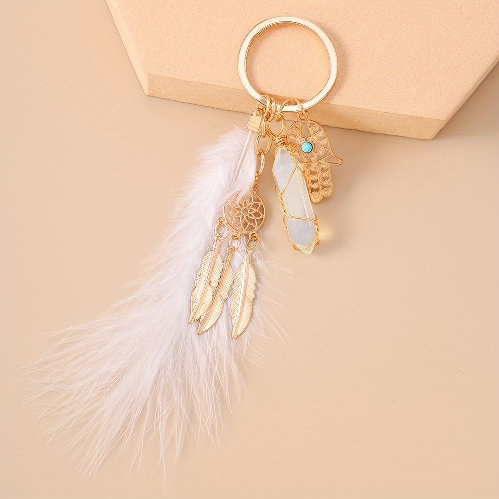 E-shop 1 Stück Kreativer Quasten-Palmen-Hexagon-Säulen-Blumen-Feder-Stil Schlüsselanhänger Damen Accessoire für den täglichen Gebrauch