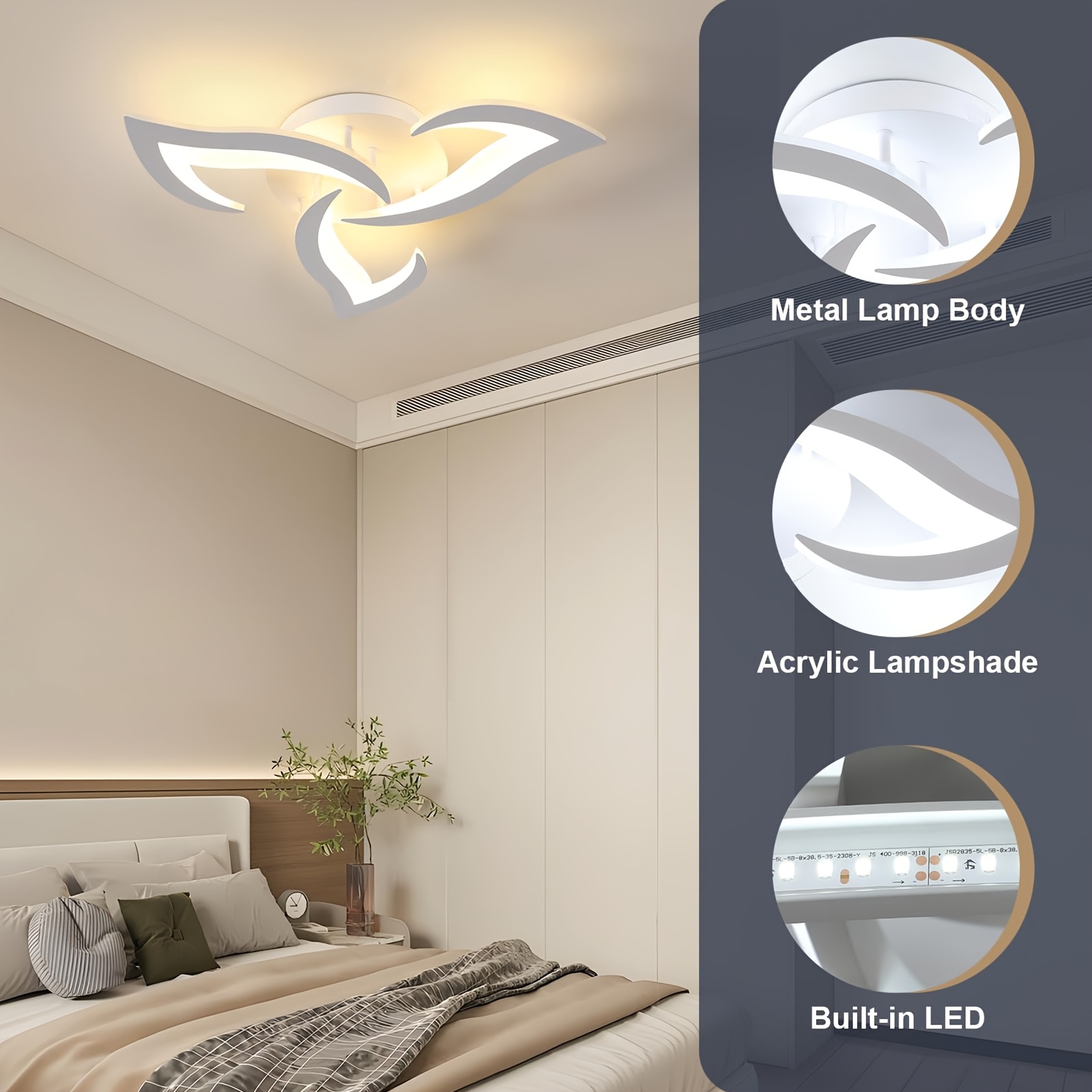 1pc Modern Black & White Floral LED Chandelier, 3000-6000K Color Temperature, Energy-Efficient Indoor Lighting for Living Room, Kitchen, Office, and More - Contemporary Design with Adjustable Dimming, Bedroom Light|Modern Chandelier|Adjustable Dimming