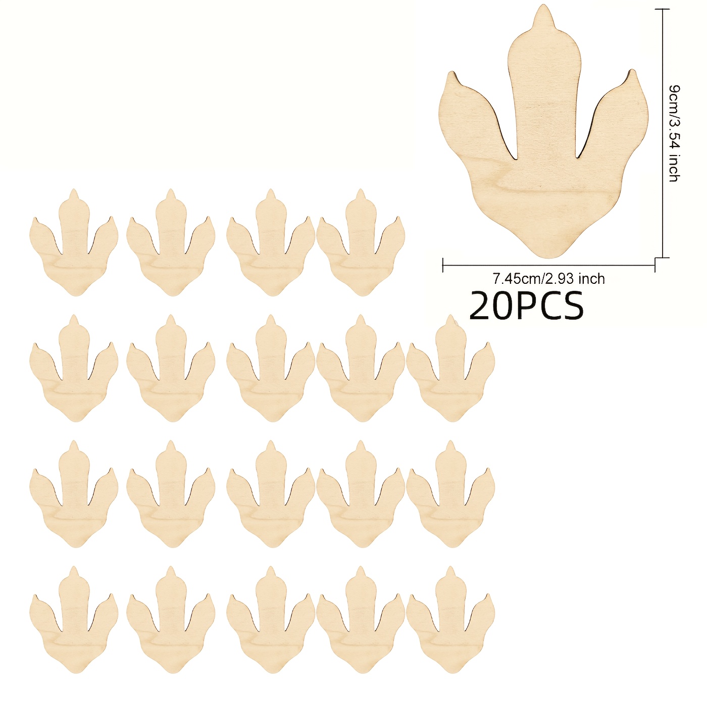 Image of 10/20pcs Wooden Dinosaur Footprints, 8.99 X 7.44 Cm - 3mm Thick For Painting And Home Decor Craft Paper Cutting, Wooden Claw Shape For , Dinosaur Room Decoration