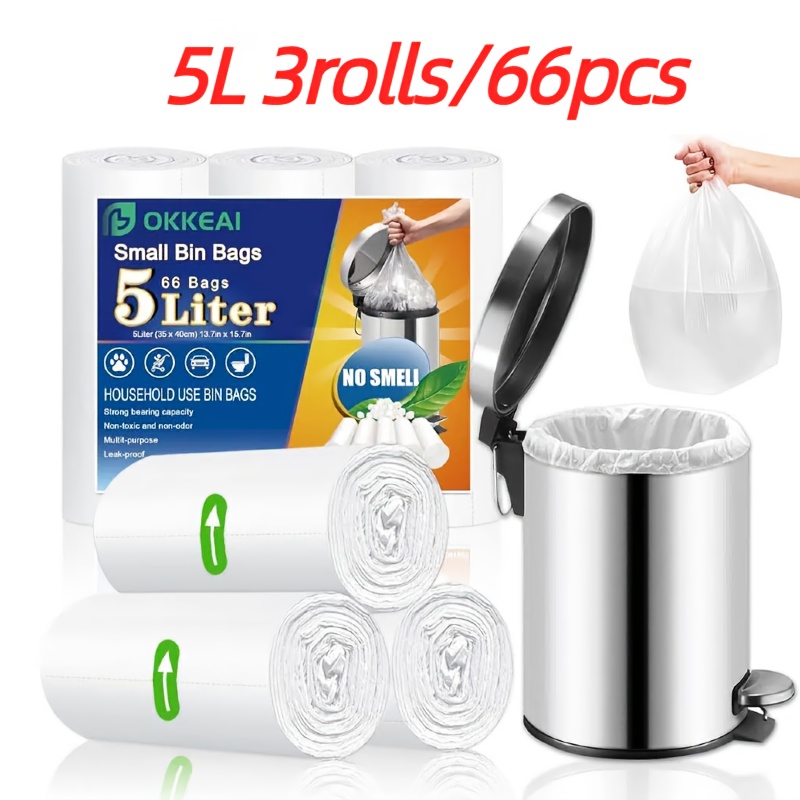 TEMU 5-liter Small Trash Bags, 10-liter Trash Bags, Handheld Trash Bags. Suitable For Toilets, Pets, Cars, Kitchens, Offices, Bathroom Trash Bags,