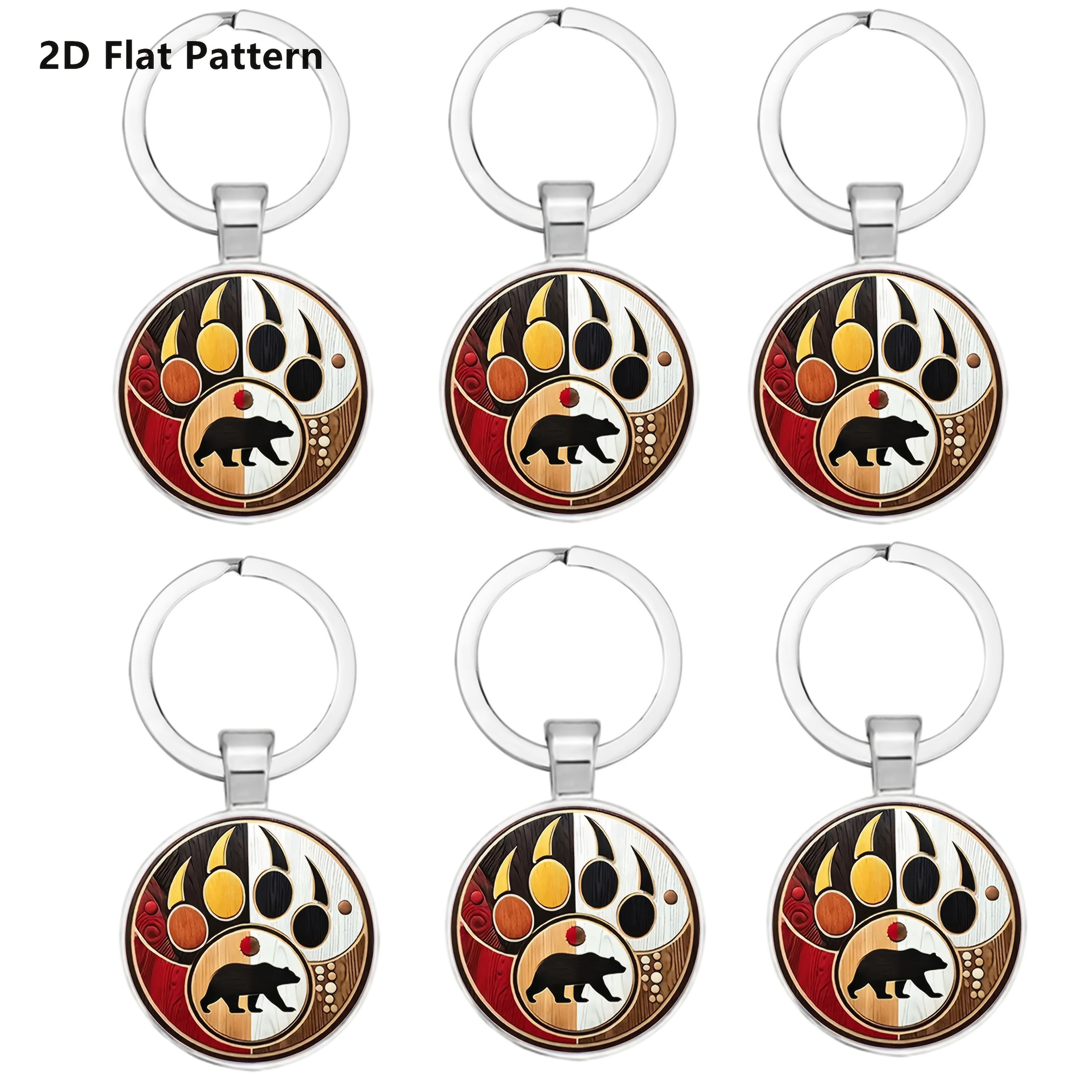 TEMU 2d Flat, 6pcs 2d Flat Pattern Animal-themed Keychains, Featuring Bear And . Suitable For Bag Charms, Decorations, And Home Decor. A Perfect