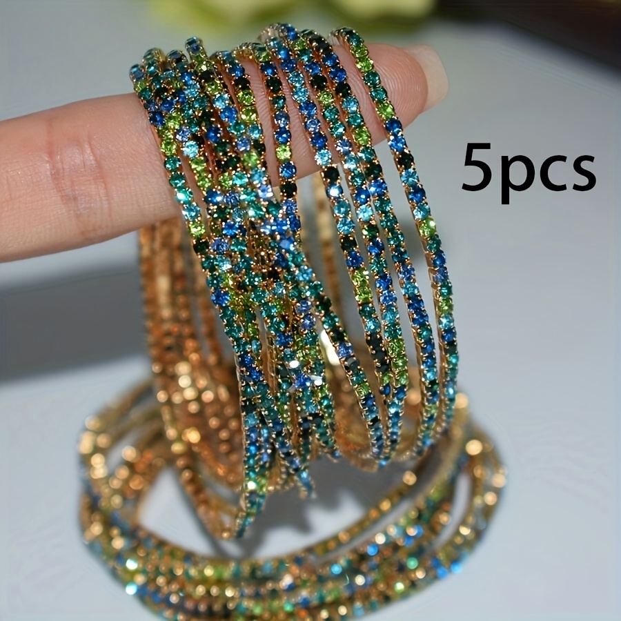 E-shop 5 Stück ultrafeines, farbenfrohes, mit Strass besetztes elastisches Armband für Damen, geeignet für Partys, , Abendessen den täglichen Gebrauch