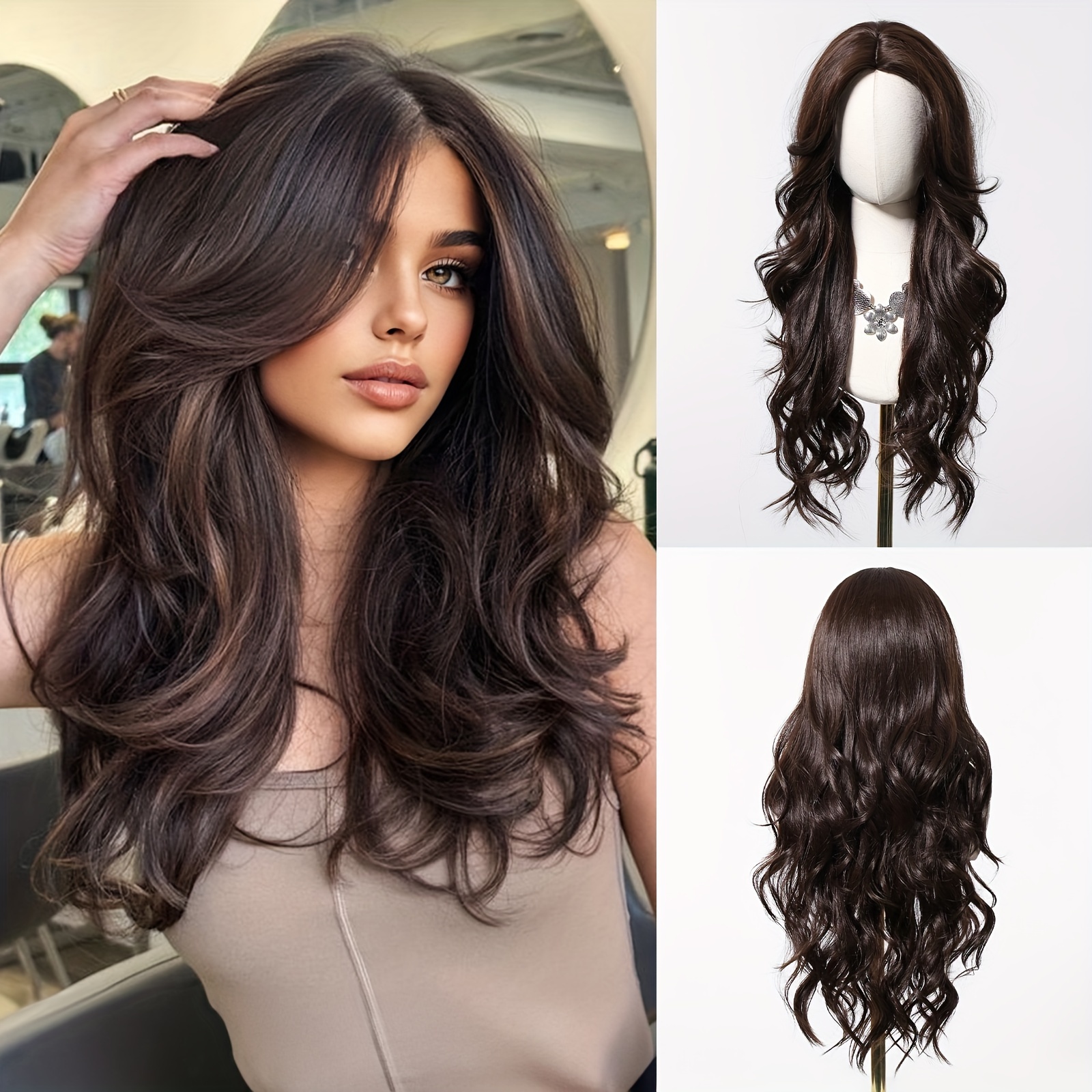 

Elegant 28-inch Black Curly Wig For Women - Heat Resistant, With Middle Part