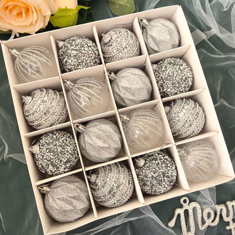 TEMU Adornos de Bolas 16 piezas Set 2.36 Pulgadas Bolas Navideñas Decoraciones, Ganchos de Exhibición para Comerciales, Adecuado Para: Navidad, Árbol