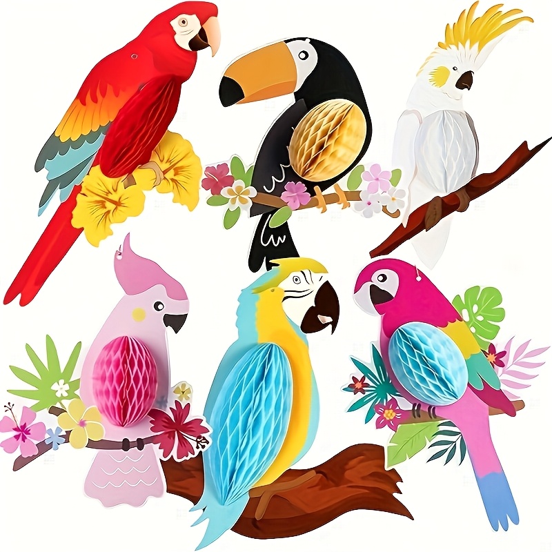 Set Of 6, Tropical Party Decorations, Hawaiian Party Decor | Parrot Honeycomb Decorations