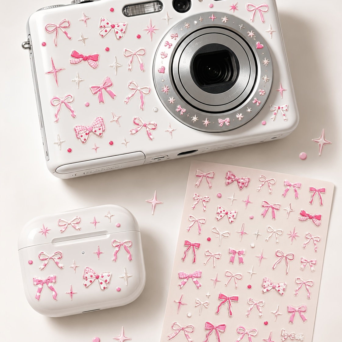 TEMU 1pc Pink Watercolor Polka Dot Bow Sticker, Suitable For Phone, Laptop, Headphones, Camera And Other Decoration Stickers