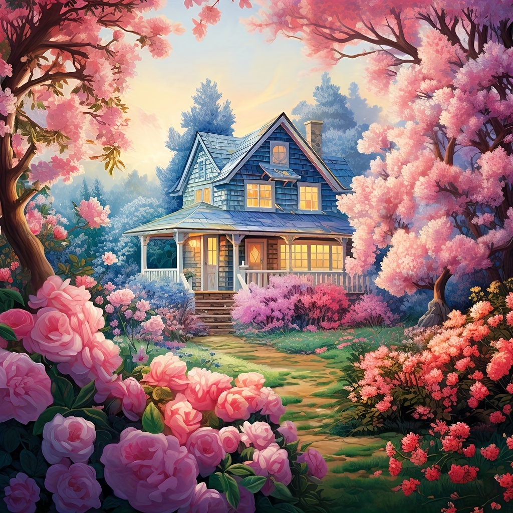 

1pc Large Size 40x40cm/15.7x15.7in Without Frame Diy 5d Artificial Diamond Art Painting House In The Garden, Full Rhinestone Painting, Diamond Art Embroidery Kits, Handmade Home Room Office Wall Decor
