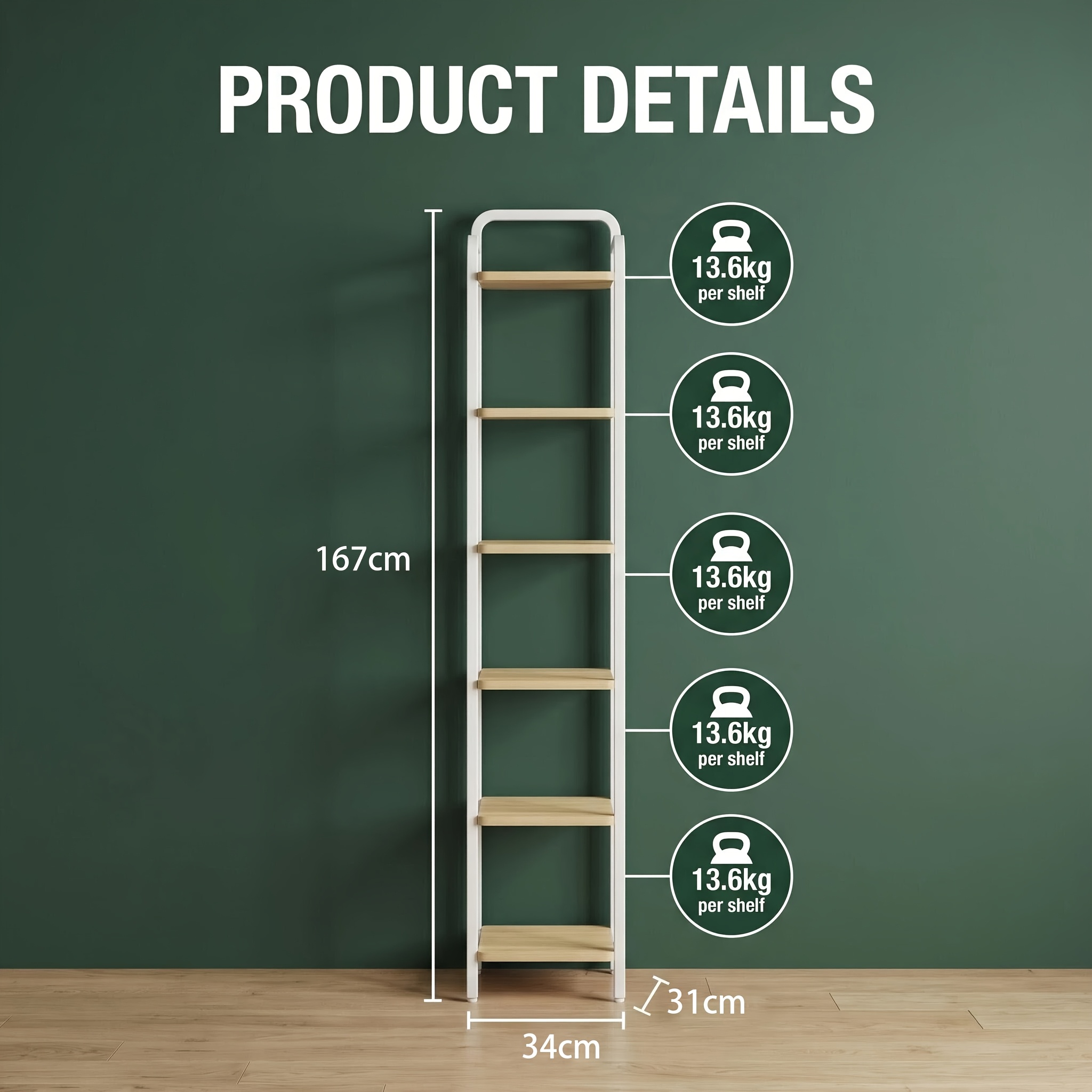 Image of 6-tier Slim Bookcase, Tall Freestanding Shelving Unit, Reinforced Metal Frame, Adjustable Feet, Suitable For Living Rooms, And Offices, Narrow And Tall Bookshelf