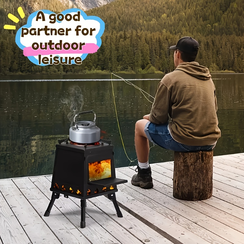 wood burning camp stove portable cast iron camping wood stove black woodstove 4