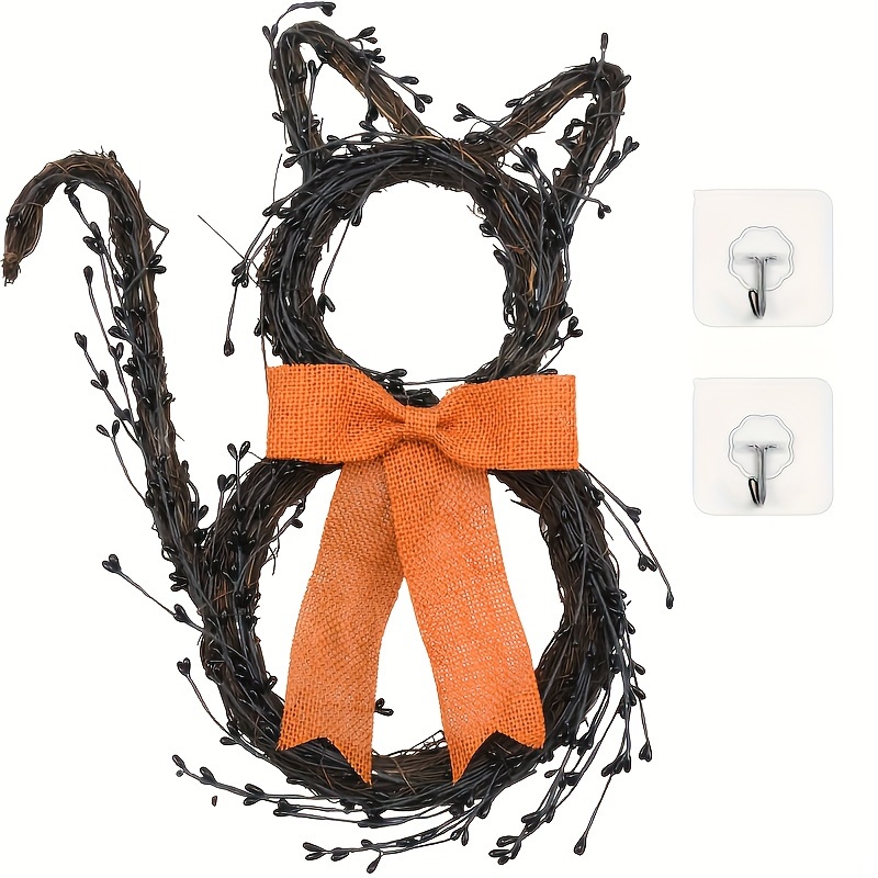 

1 Pack, Nldd Black Cat Silhouette Twig Wreath, 3d Decor, Plastic, For Front Door, Porch, Window, Indoor & Outdoor, Autumn Festive, Hanging, 1pc