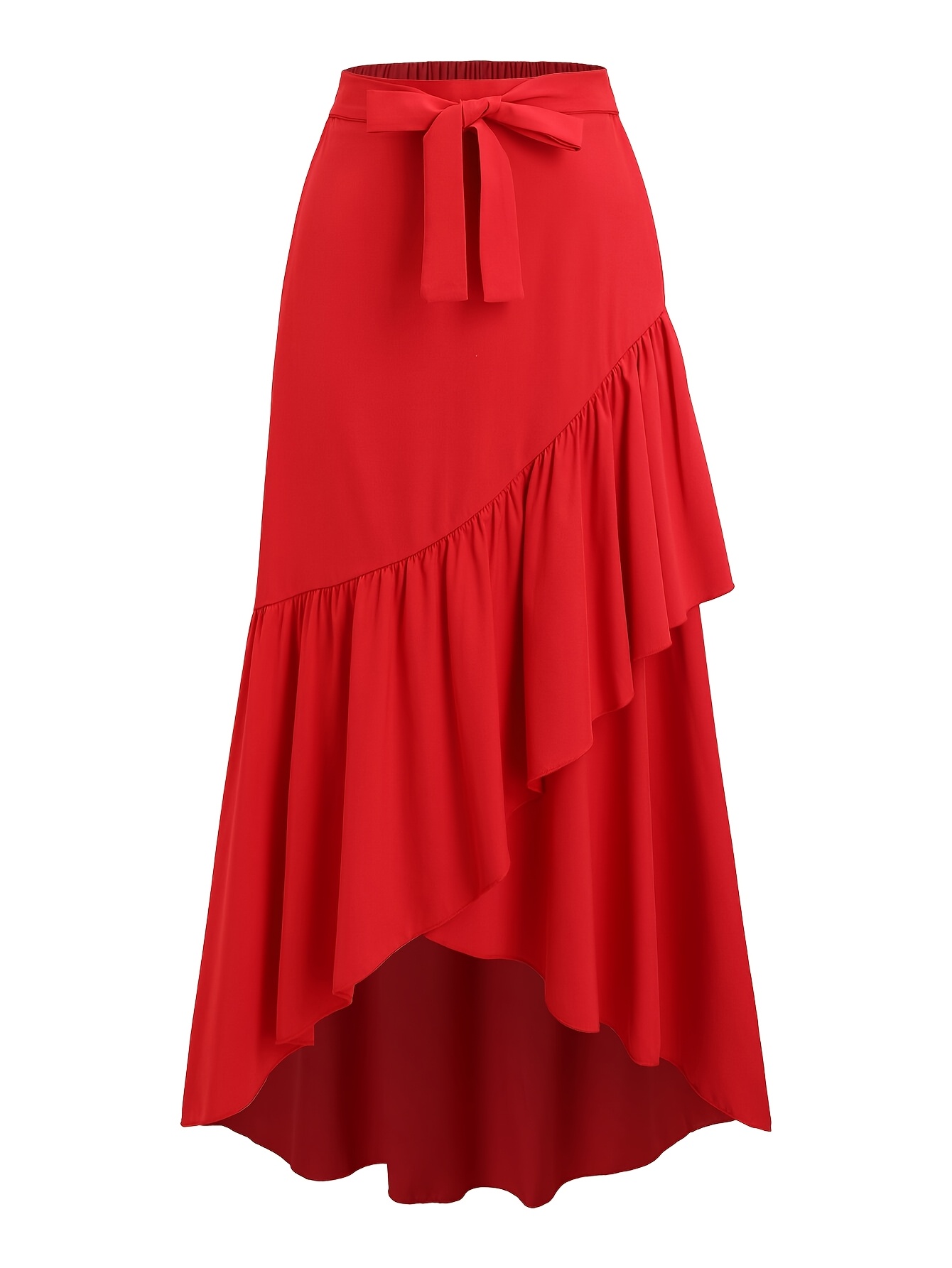 Jupe Longue Jupe Rouge Volant Jupe Rouge à Taille élastique Femme