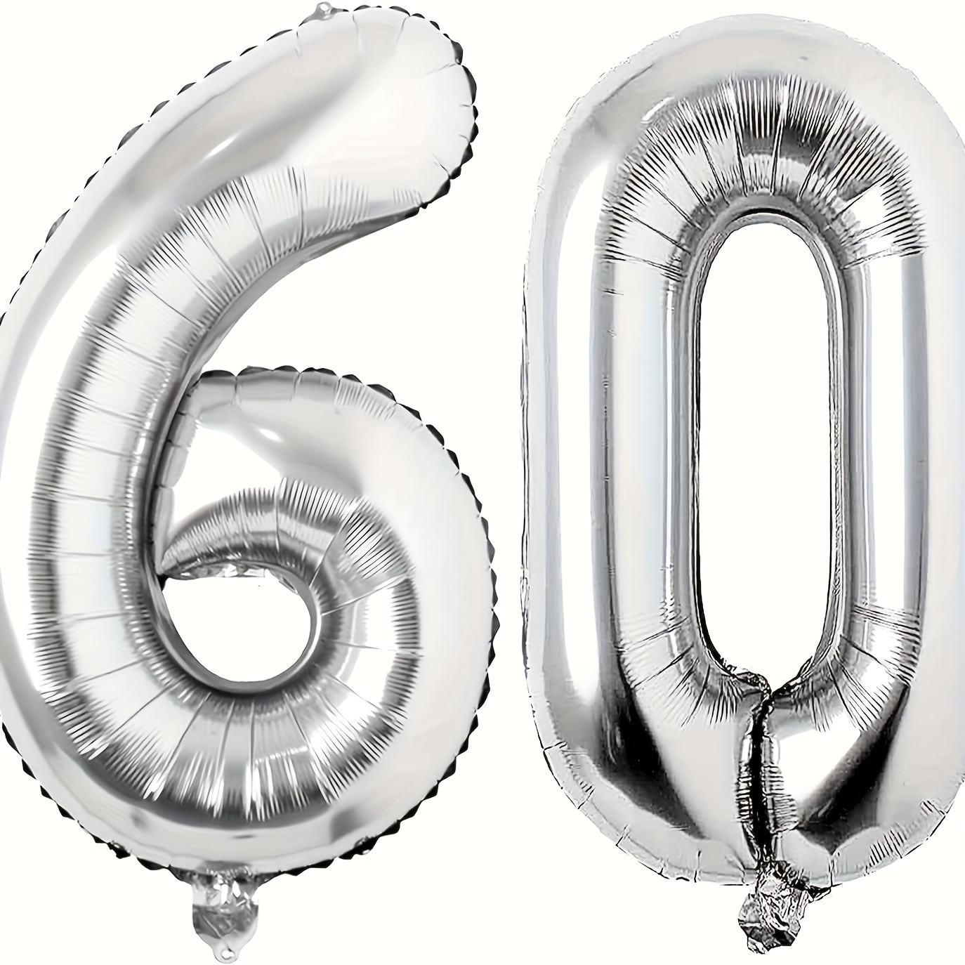Image of 2pcs 60th Anniversary Aluminum Foil Balloon Set 32-inch Silver Number Foil Balloons Camping Theme Party Decoration Graduation Bride Gift Party Background Decor Wedding Birthday Party Supplies
