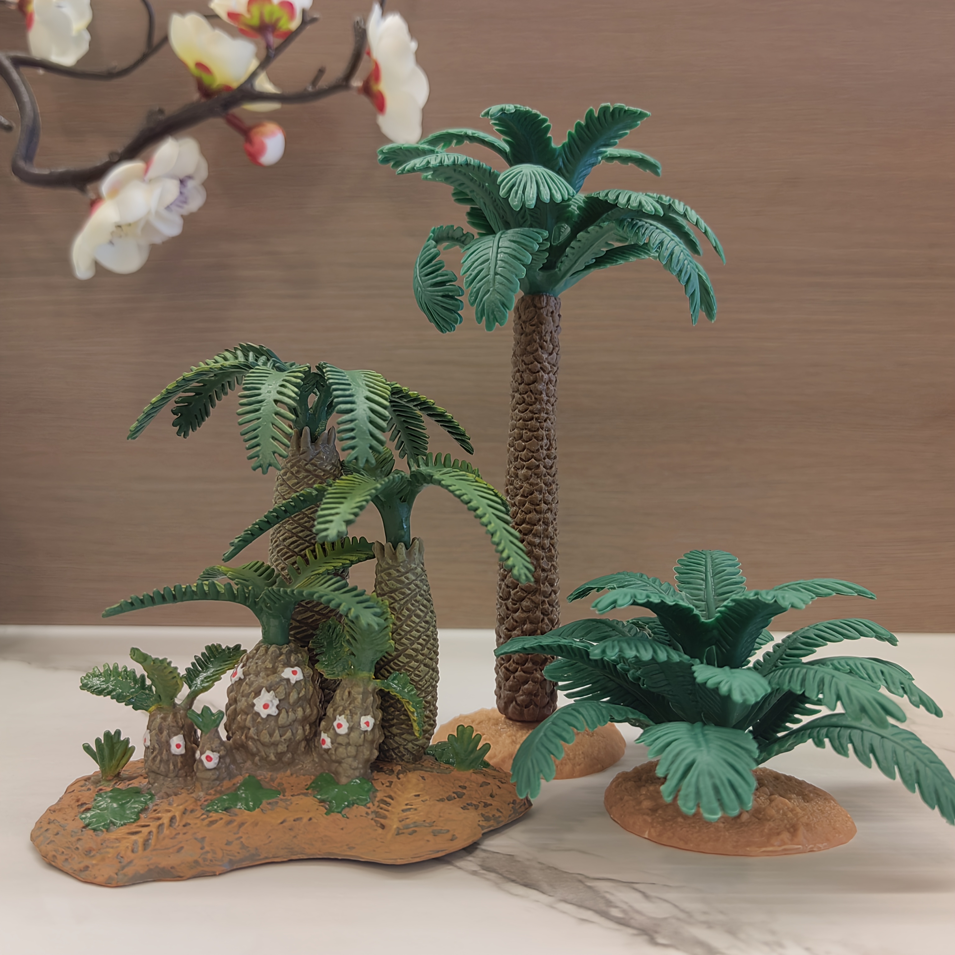 Image of A Set (total Of 3pcs) Of 14cm -quality Pvc Wild Plant Scene Grass And Coconut Tree Sculptures, Hand-made Fine High-fidelity, Scene Arrangement Decoration Pieces