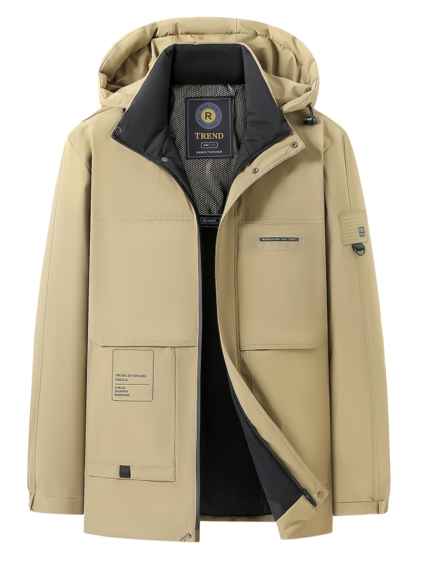 Men's Plus Size Mid-Length Padded Warm Jacket, Loose Fit