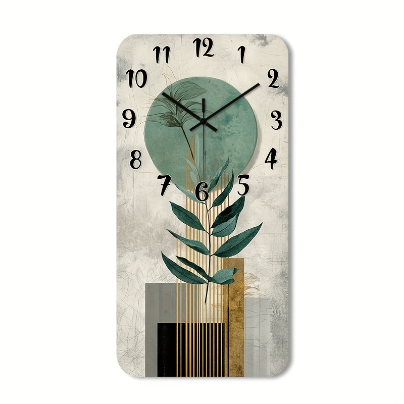 TEMU 1pc Silent Wall Clock Non-ticking Wooden, Decorative Rectangular Clock Hd Glossy Lamination Finish Abstract Botanical Composition Design For