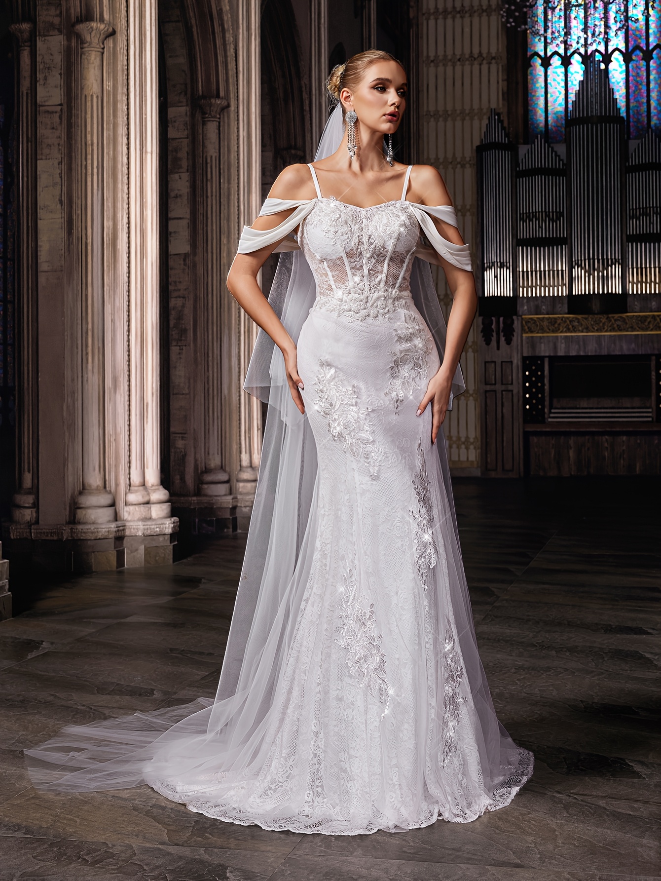 qoq womens elegant shoulder mermaid wedding dress long Temu Germany